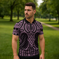 Mawhero Maori Ta Moko Poutama Art Zipper Polo Shirt - Polynesian Pride