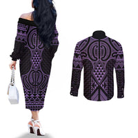 Waiporoporo Maori Ta Moko Poutama Art Couples Matching Off The Shoulder Long Sleeve Dress and Long Sleeve Button Shirt