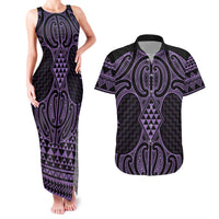 Waiporoporo Maori Ta Moko Poutama Art Couples Matching Tank Maxi Dress and Hawaiian Shirt LT9 Purple - Polynesian Pride