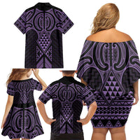 Waiporoporo Maori Ta Moko Poutama Art Family Matching Off Shoulder Short Dress and Hawaiian Shirt