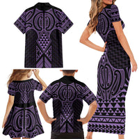 Waiporoporo Maori Ta Moko Poutama Art Family Matching Short Sleeve Bodycon Dress and Hawaiian Shirt