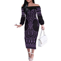 Waiporoporo Maori Ta Moko Poutama Art Off The Shoulder Long Sleeve Dress