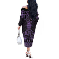 Waiporoporo Maori Ta Moko Poutama Art Off The Shoulder Long Sleeve Dress