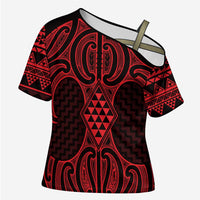 Whero Maori Ta Moko Poutama Art Cross Shoulder Shirt - Polynesian Pride