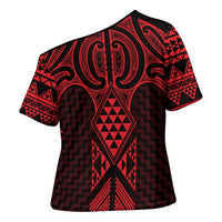 Whero Maori Ta Moko Poutama Art Cross Shoulder Shirt - Polynesian Pride