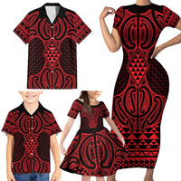 Whero Maori Ta Moko Poutama Art Family Matching Short Sleeve Bodycon Dress and Hawaiian Shirt