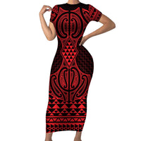 Whero Maori Ta Moko Poutama Art Family Matching Short Sleeve Bodycon Dress and Hawaiian Shirt