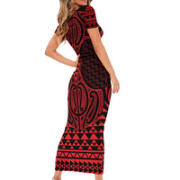 Whero Maori Ta Moko Poutama Art Family Matching Short Sleeve Bodycon Dress and Hawaiian Shirt
