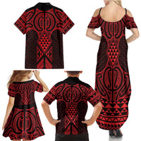 Whero Maori Ta Moko Poutama Art Family Matching Summer Maxi Dress and Hawaiian Shirt