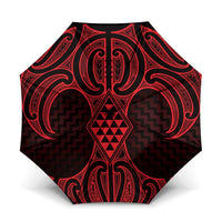 Whero Maori Ta Moko Poutama Art Umbrella LT9 One Size Folded 11.42 inch Opened Diameter 37.4 inch Red - Polynesian Pride