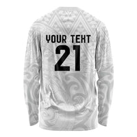 New Zealand Rangatira Custom Long Sleeve Shirt All White Niho Taniwha Maori Tribal