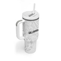 New Zealand Rangatira Custom Tumbler With Handle All White Niho Taniwha Maori Tribal