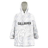 New Zealand Rangatira Custom Wearable Blanket Hoodie All White Niho Taniwha Maori Tribal