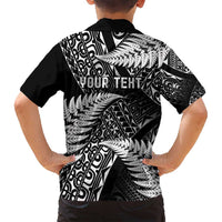 New Zealand Rugby Pacific Personalised Family Matching Long Sleeve Bodycon Dress and Hawaiian Shirt All Black Maori Pasifika Fern Pattern