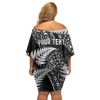 New Zealand Rugby Pacific Personalised Family Matching Off Shoulder Short Dress and Hawaiian Shirt All Black Maori Pasifika Fern Pattern