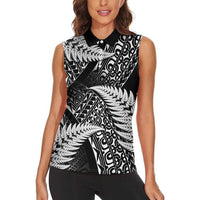 New Zealand Rugby Pacific Personalised Women Sleeveless Polo Shirt All Black Maori Pasifika Fern Pattern