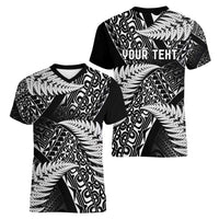 New Zealand Rugby Pacific Personalised Women V-Neck T-Shirt All Black Maori Pasifika Fern Pattern