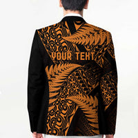 New Zealand Rugby Pacific Personalised Blazer All Gold Maori Pasifika Fern Pattern - Polynesian Pride