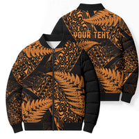 New Zealand Rugby Pacific Personalised Bomber Puffer Jacket All Gold Maori Pasifika Fern Pattern - Polynesian Pride