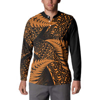 New Zealand Rugby Pacific Personalised Button Sweatshirt All Gold Maori Pasifika Fern Pattern