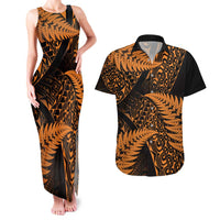 New Zealand Rugby Pacific Personalised Couples Matching Tank Maxi Dress and Hawaiian Shirt All Gold Maori Pasifika Fern Pattern
