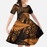 New Zealand Rugby Pacific Personalised Family Matching Long Sleeve Bodycon Dress and Hawaiian Shirt All Gold Maori Pasifika Fern Pattern