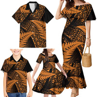 New Zealand Rugby Pacific Personalised Family Matching Mermaid Dress and Hawaiian Shirt All Gold Maori Pasifika Fern Pattern