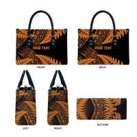 New Zealand Rugby Pacific Personalised Leather Bag All Gold Maori Pasifika Fern Pattern LT9 - Polynesian Pride