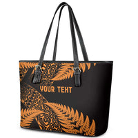 New Zealand Rugby Pacific Personalised Leather Tote Bag All Gold Maori Pasifika Fern Pattern