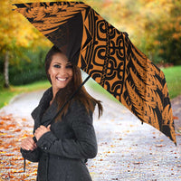 New Zealand Rugby Pacific Personalised Umbrella All Gold Maori Pasifika Fern Pattern LT9 - Polynesian Pride