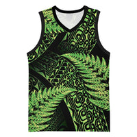 New Zealand Rugby Pacific Personalised Basketball Jersey All Lime Maori Pasifika Fern Pattern - Polynesian Pride