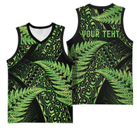 New Zealand Rugby Pacific Personalised Basketball Jersey All Lime Maori Pasifika Fern Pattern - Polynesian Pride