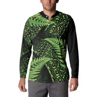 New Zealand Rugby Pacific Personalised Button Sweatshirt All Lime Maori Pasifika Fern Pattern