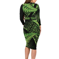 New Zealand Rugby Pacific Personalised Family Matching Long Sleeve Bodycon Dress and Hawaiian Shirt All Lime Maori Pasifika Fern Pattern