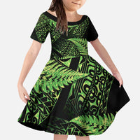New Zealand Rugby Pacific Personalised Family Matching Off The Shoulder Long Sleeve Dress and Hawaiian Shirt All Lime Maori Pasifika Fern Pattern