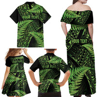 New Zealand Rugby Pacific Personalised Family Matching Off Shoulder Maxi Dress and Hawaiian Shirt All Lime Maori Pasifika Fern Pattern