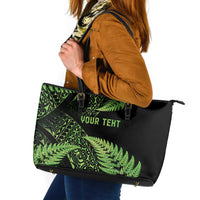 New Zealand Rugby Pacific Personalised Leather Tote Bag All Lime Maori Pasifika Fern Pattern