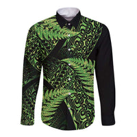 New Zealand Rugby Pacific Personalised Long Sleeve Button Shirt All Lime Maori Pasifika Fern Pattern
