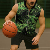New Zealand Rugby Pacific Personalised Sleeveless Zip Hoodie All Lime Maori Pasifika Fern Pattern LT9 - Polynesian Pride