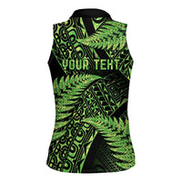 New Zealand Rugby Pacific Personalised Women Sleeveless Polo Shirt All Lime Maori Pasifika Fern Pattern