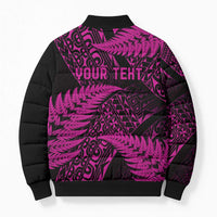 New Zealand Rugby Pacific Personalised Bomber Puffer Jacket All Pink Maori Pasifika Fern Pattern - Polynesian Pride