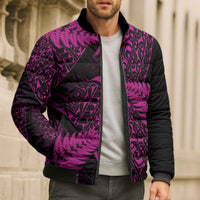 New Zealand Rugby Pacific Personalised Bomber Puffer Jacket All Pink Maori Pasifika Fern Pattern - Polynesian Pride