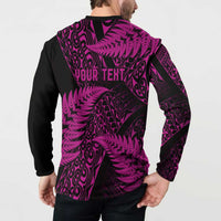 New Zealand Rugby Pacific Personalised Button Sweatshirt All Pink Maori Pasifika Fern Pattern