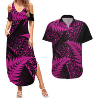 New Zealand Rugby Pacific Personalised Couples Matching Summer Maxi Dress and Hawaiian Shirt All Pink Maori Pasifika Fern Pattern
