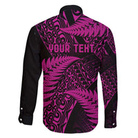 New Zealand Rugby Pacific Personalised Family Matching Long Sleeve Bodycon Dress and Hawaiian Shirt All Pink Maori Pasifika Fern Pattern