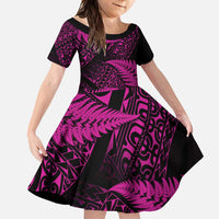 New Zealand Rugby Pacific Personalised Family Matching Mermaid Dress and Hawaiian Shirt All Pink Maori Pasifika Fern Pattern