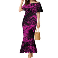 New Zealand Rugby Pacific Personalised Family Matching Mermaid Dress and Hawaiian Shirt All Pink Maori Pasifika Fern Pattern