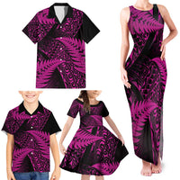 New Zealand Rugby Pacific Personalised Family Matching Tank Maxi Dress and Hawaiian Shirt All Pink Maori Pasifika Fern Pattern