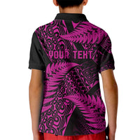 New Zealand Rugby Pacific Personalised Kid Polo Shirt All Pink Maori Pasifika Fern Pattern