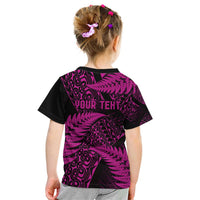 New Zealand Rugby Pacific Personalised Kid T Shirt All Pink Maori Pasifika Fern Pattern